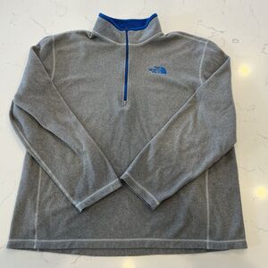 The North Face Fleece Quarter Zip Grey With Blue Accents Size XL